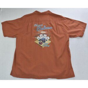 Tommy Bahama Men’s Shirt Size XL Orange Short Sleeve Fish & Chips 100% Silk